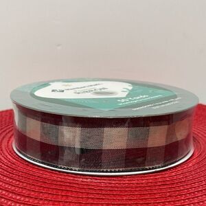 Members Mark Wired Ribbon Black and Cream Buffalo Check 50 yards NWT